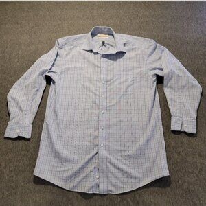 Gold Label RoundTree & Yorke Men's Button Down Shirt Size 15 1/2 - 33 blue plaid